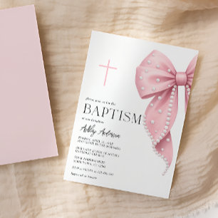 Pink Bow Baptism Girl Invitation