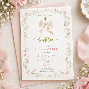Pink Bow Baptism Girl Invitation