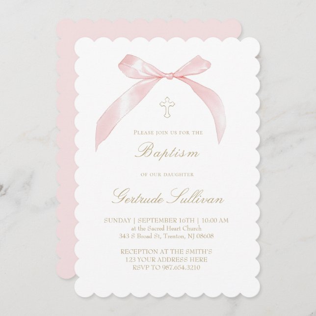 pink bow | Baptism Invitation (Front/Back)