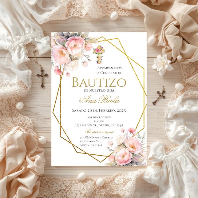 Pink Bow Baptism Spanish Invitation (Creator Uploaded)