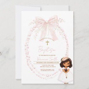 Pink Bow Baptism Sweet Girl Christening Invitation
