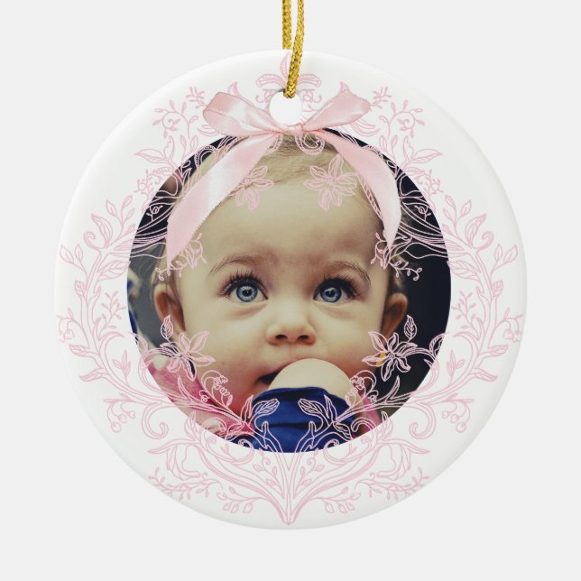 pink bow Baptism thank you  Ceramic Tree Decoration (Front)