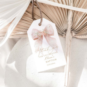 Pink Bow Baptism Thank You Gift Tags