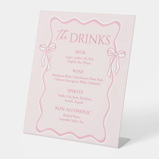 Pink Bow Bar Drink Menu Pedestal Sign (Front)