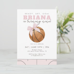 Pink Bow Basketball Birthday Girls Sports Invitation
