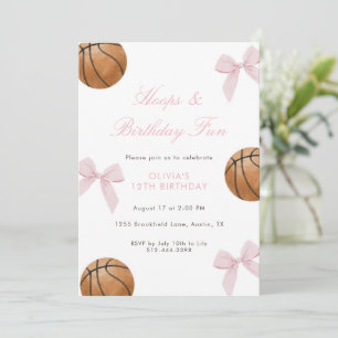 Pink Bow Basketball Birthday Party for Girls  Invitation