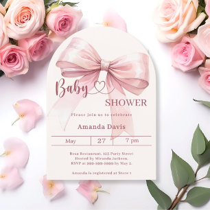 Pink bow beige cream girl arch Baby Shower Invitation