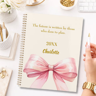 Pink bow beige cream inspirational quote 2026 planner
