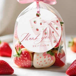 Pink Bow Berry Sweet Baby Shower Favor Tags 
