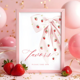 Pink Bow Berry Sweet Baby Shower Favours Table Sig Poster