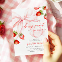 Pink Bow Berry Sweet Baby Shower Invitation