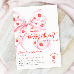 Pink Bow Berry Sweet Baby Shower Invitation