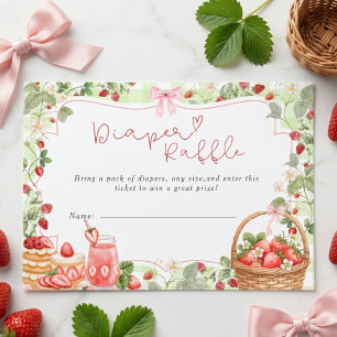 Pink Bow Berry Sweet Strawberries Baby Shower Enclosure Card
