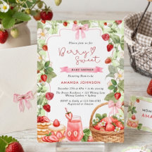 Pink Bow Berry Sweet Strawberries Baby Shower