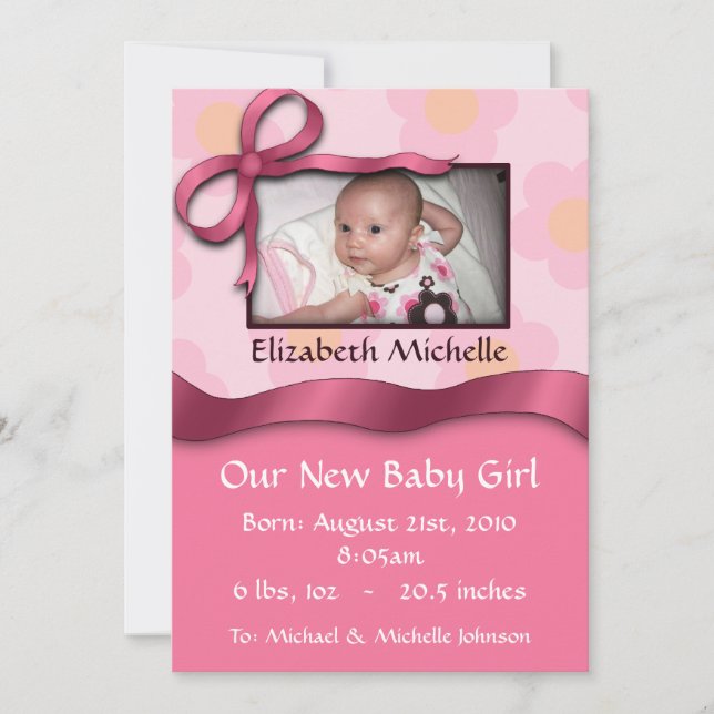 Pink Bow Birth Announcement (Front)