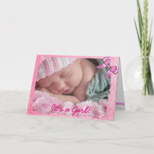 Pink Bow Birth Announcement for Baby Girl