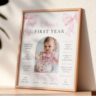 Pink Bow Birthday First Year Milestone Poster