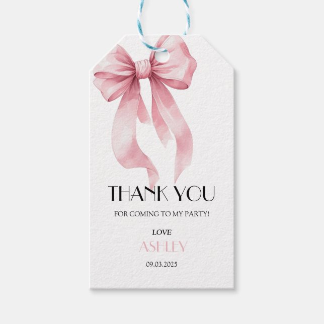 Pink Bow Birthday  Gift Tags (Front)