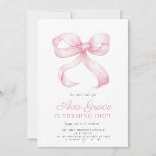 Pink Bow Birthday Girl Party Invitation