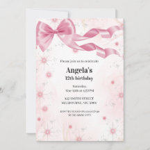 Pink Bow Birthday Girls Invitation