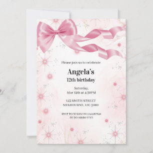 Pink Bow Birthday Girls Invitation