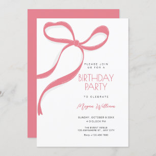 Pink bow birthday invitation