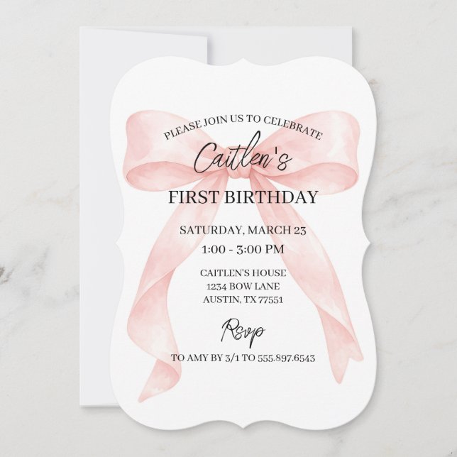 Pink Bow Birthday Invitation (Front)