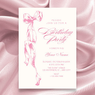 Pink bow birthday invitation