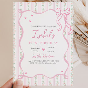 Pink Bow Birthday Invitation