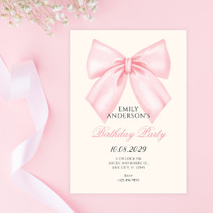 Pink bow birthday invitation