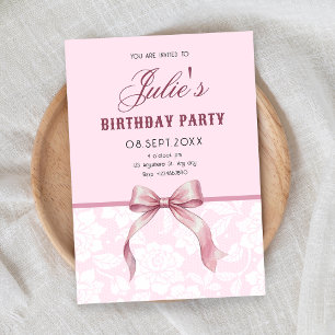 Pink Bow birthday Invitation