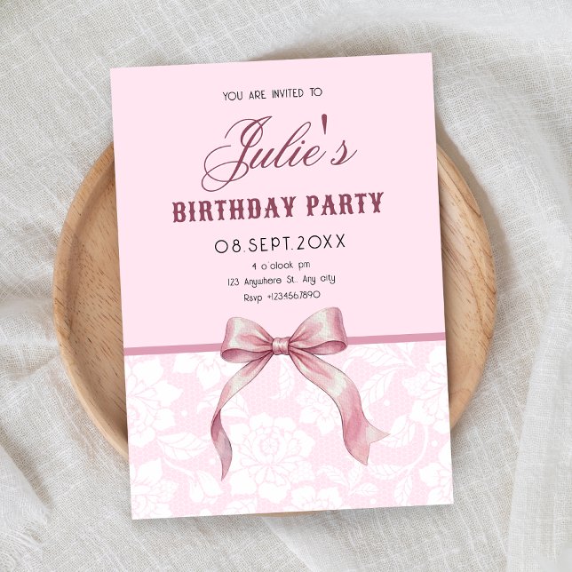 Pink Bow birthday Invitation (Creator Uploaded)