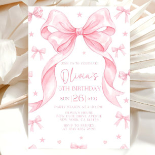 Pink Bow Birthday Invitation, Girl Pink Birthday  Invitation