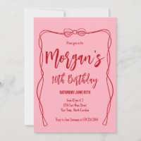 Pink bow Birthday Invitation, Preppy Girl Birthday