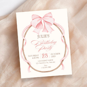 Pink bow birthday party invitation