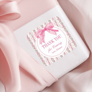 Pink Bow Birthday Party Thank You Favour Square Sticker