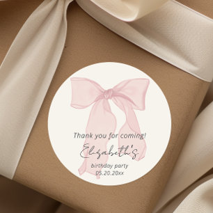 Pink Bow Birthday Thank you  Classic Round Sticker