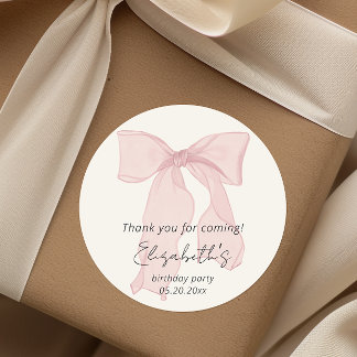 Pink Bow Birthday Thank you Classic Round Sticker