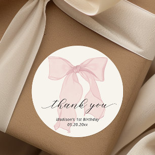Pink Bow Birthday Thank you Classic Round Sticker