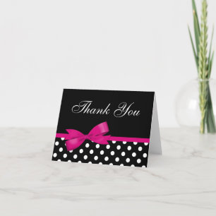 Pink Bow Black Polka Dots Thank You Card