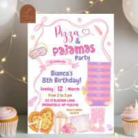Pink Bow Blonde Girl Pizza and Pyjamas Birthday