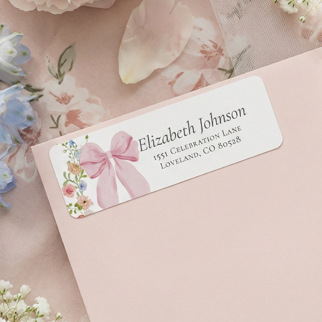 Pink Bow Bloom Baby Shower Return Address (Creator Uploaded)