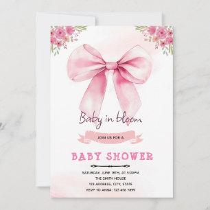 Pink bow bloom party invitation