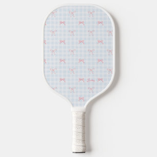 Pink Bow Blue Gingham Personalized Name Pickleball Paddle
