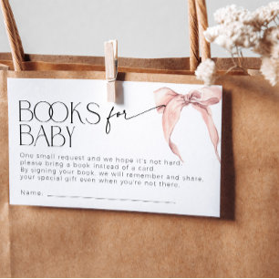 Pink Bow Blush Coquette Books for Baby Shower Enclosure Card