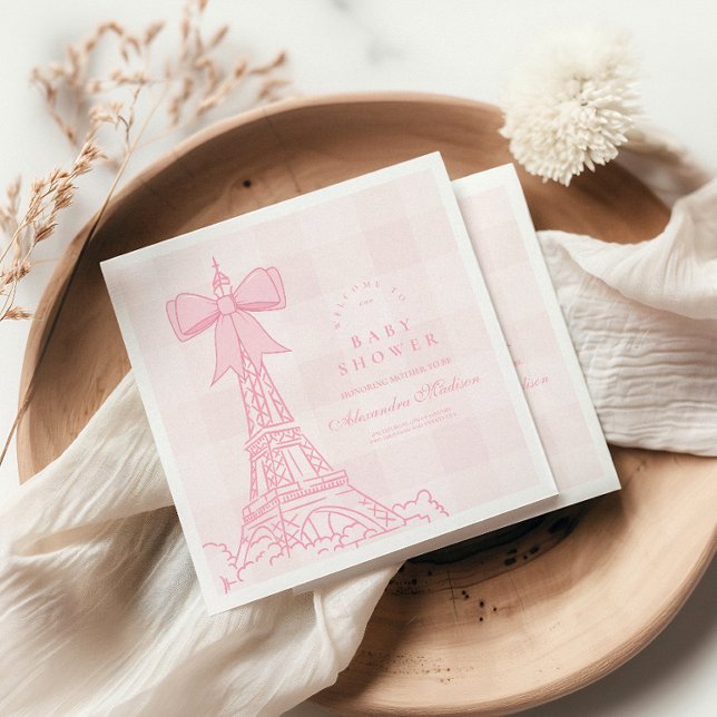 Pink Bow Bonjour Bebe Baby Shower Napkin (Creator Uploaded)