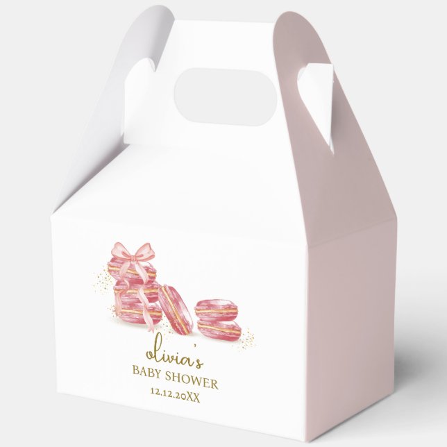 Pink Bow Bonjour Bébé French Macarons Baby Shower  Favour Box (Front)