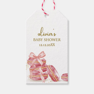 Pink Bow Bonjour Bébé French Macarons Baby Shower  Gift Tags