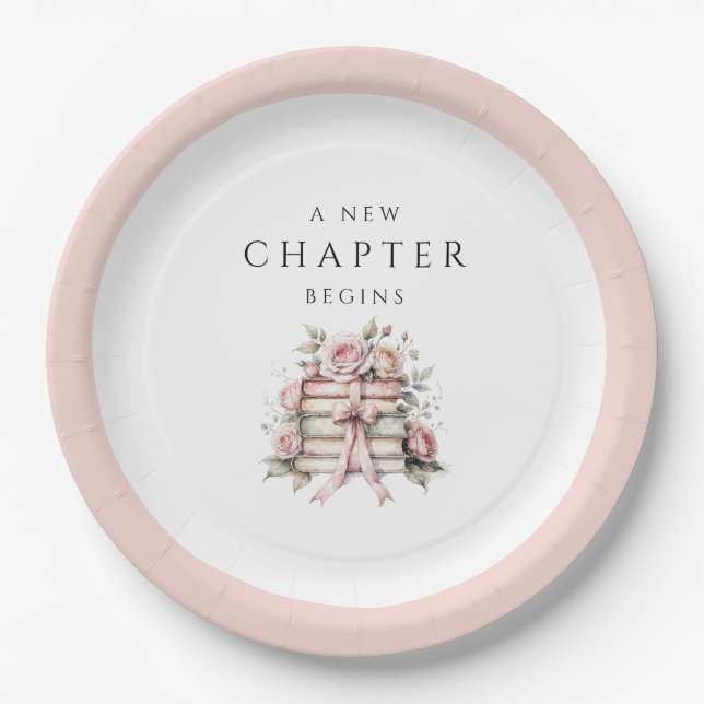 Pink Bow Book Baby Shower Paper Plate (Front)