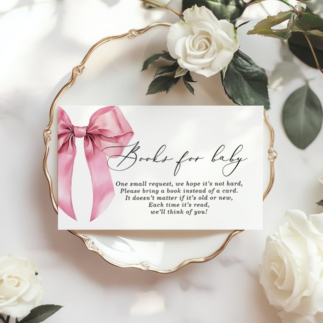 Pink Bow Books for baby Coquette Baby Shower Enclosure Card (Creator Uploaded)